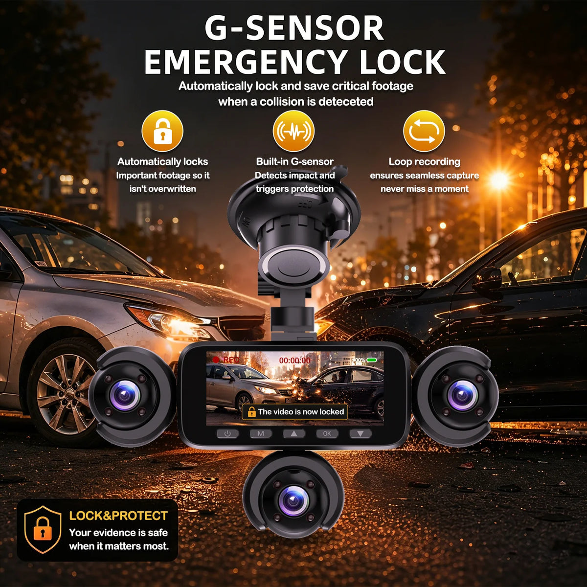 BCUOZ 5-Lens 360° Dashcam 1080P Front 720P Rear Left Right Car Cameras 360° Car Video Recorder Black Box Super Night Vision Loop Recording G-Sensor WDR 12-24V Plug Power Supply Optional 64GB Memory Card