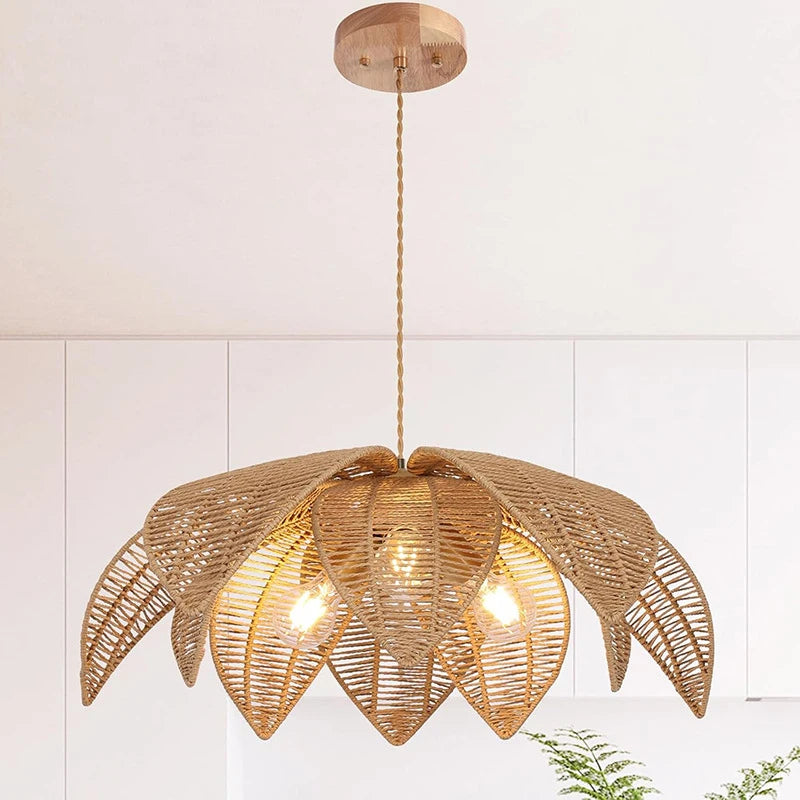 Nordic American Retro Rattan Chandelier Home Decor Living Dining Room Pendant Lights Bedroom B&B Restaurant Hanging Lamp Fixture