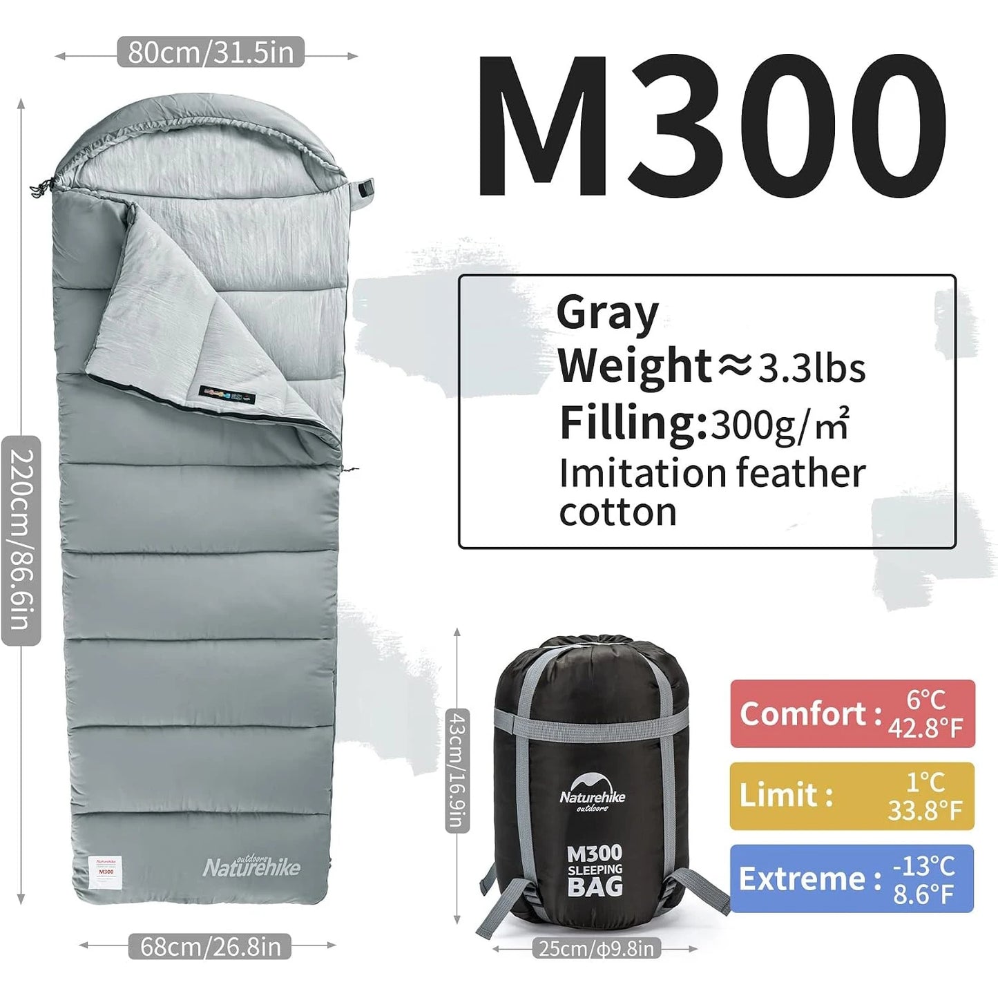 Naturehike Camping Sleeping Bag with Hood 3 Seasons Sleeping Bag Warm Lightweight Waterproof Outdoor Envelope Sleeping Bags
