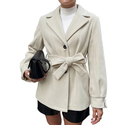 Women Wool Mid Length Coats Jackets Blends Turn Down Collar Coat Thick Warm Y2k Streetwear Jacket Work Outerwear Autumn Winter