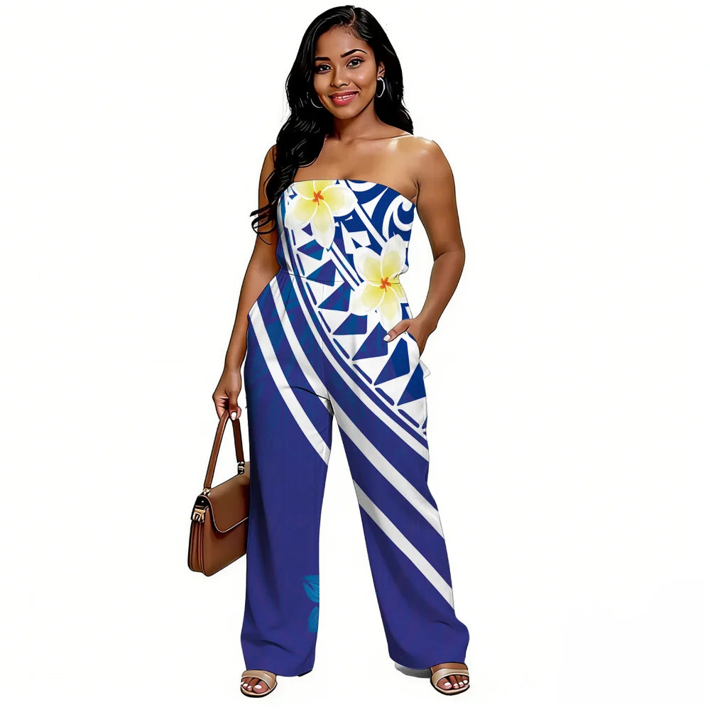 Newly designed Polynesian-style casual loose-shoulder women's one-piece pants with ethnic style - Samoan wide-leg pants