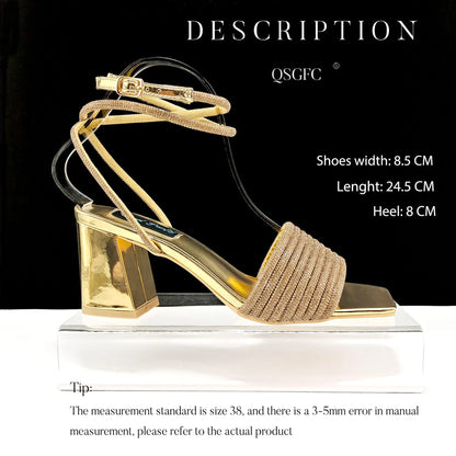 Stylish And Special Olive Bright Bag Match Women's Sandals Set With Big Diamond Tassels And Long And Short Double Chains