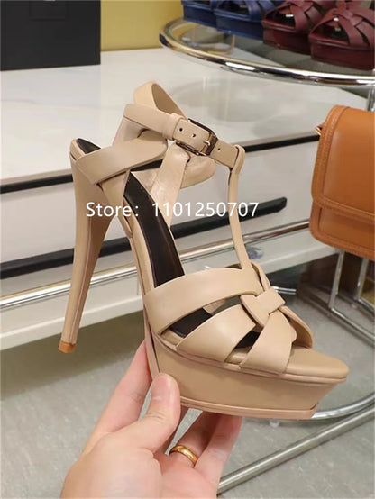 Luxury Style Women Sandals Summer Platform Women High Heels 14CM Open Toe Spike Heels Dressing Shoes Brand