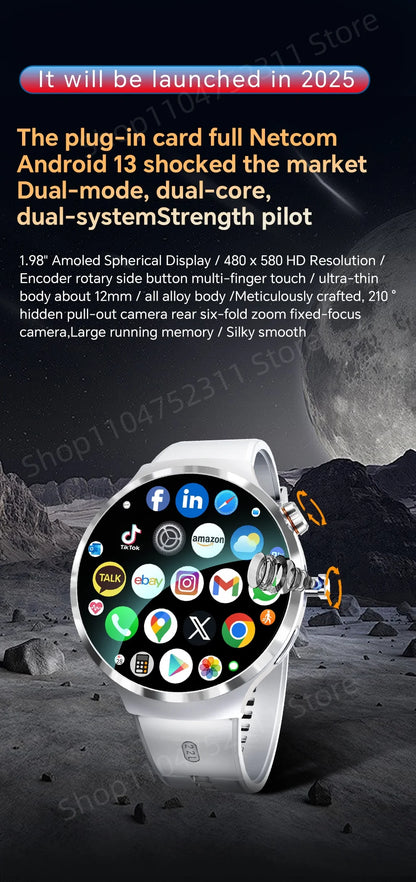 4G 5G Cellular Version Android 13.0 Smartwatch GPS Wifi Smart Watch With 190° Rotary Camera Dual System WIFI Google Play Store