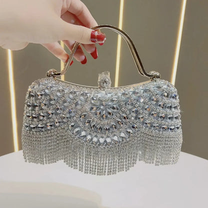 Elegant Rhinestone Clutch Evening Bag Women Party Clutch Purse Fringe for Birthday Wedding Banquet Occasions Handbag Wedding