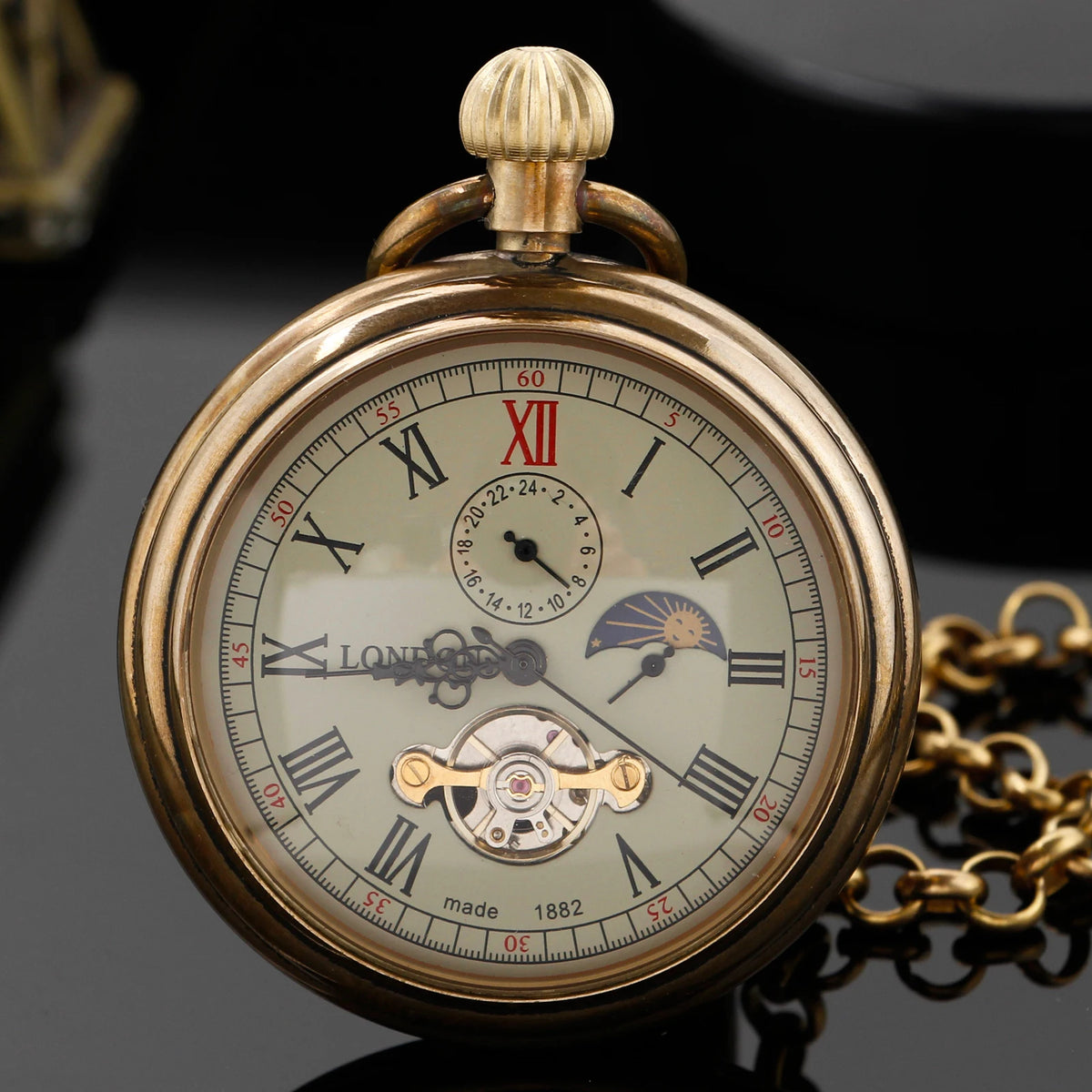 New Luxury Vintage Mechanical Pocket Watch Multifunctional Moon Hand Wind Fob Chain Watches Relogio De Bolso Gifts for Men Woman