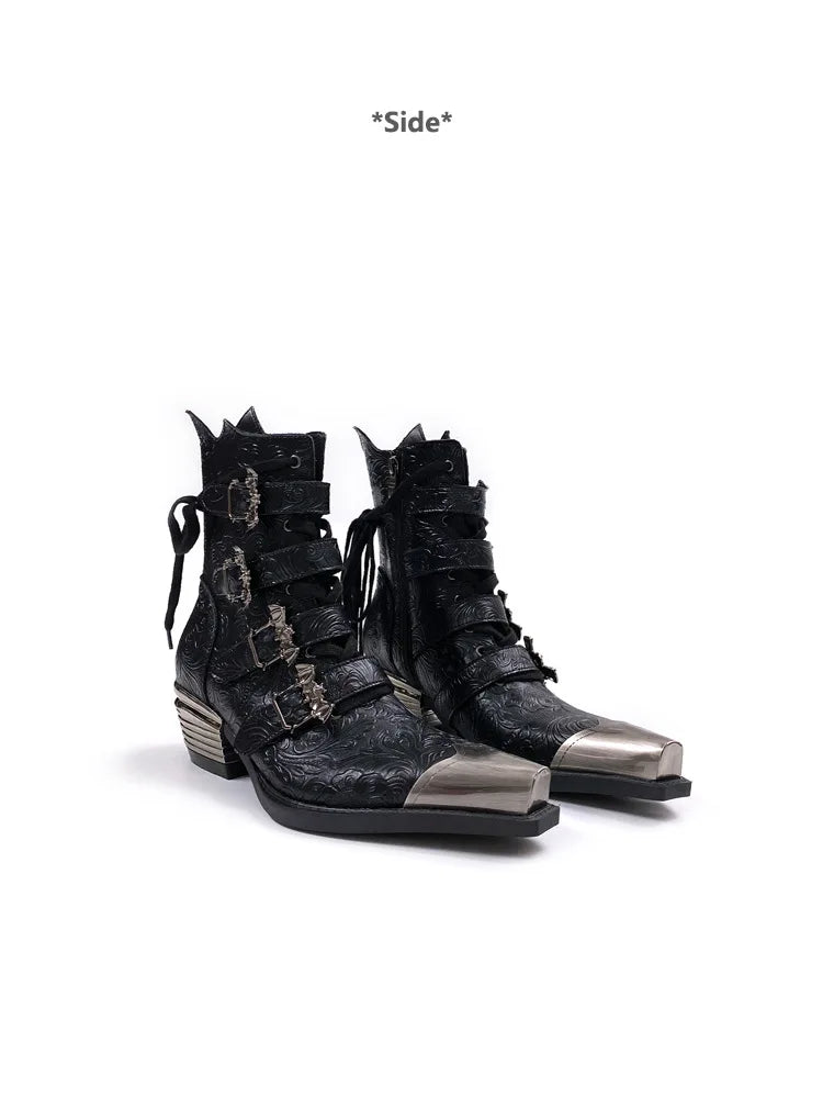 Retro Metal Head Western Cowboy Short Boots Spring 2026 New Pointed Chelsea Height-Increasing Men's Women's Footwear