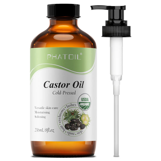 PHATOIL 236ml/118ml Organic Cold-Pressed Castor Oil For Eyelashes & Eyebrows,Hair Growth,Skin & Nails Care-Natural Castor Oils
