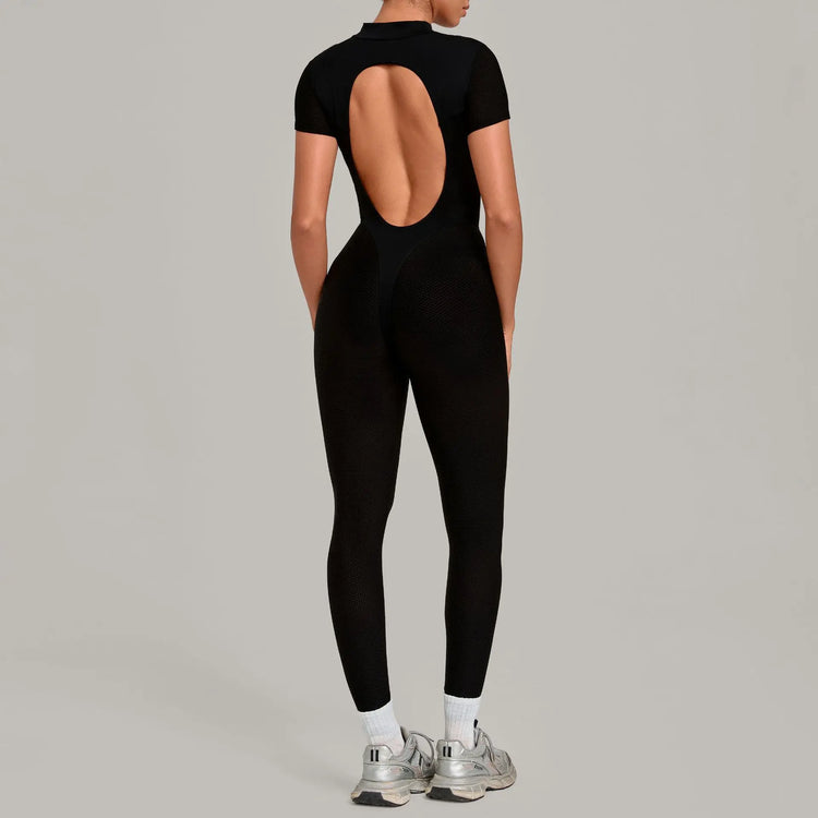 Sexy One-Piece Womens Tracksuit Long Sleeved Sports Rompers Running Yoga Jumpsuit High Stretch Push Up Fitness Workout Bodysuits