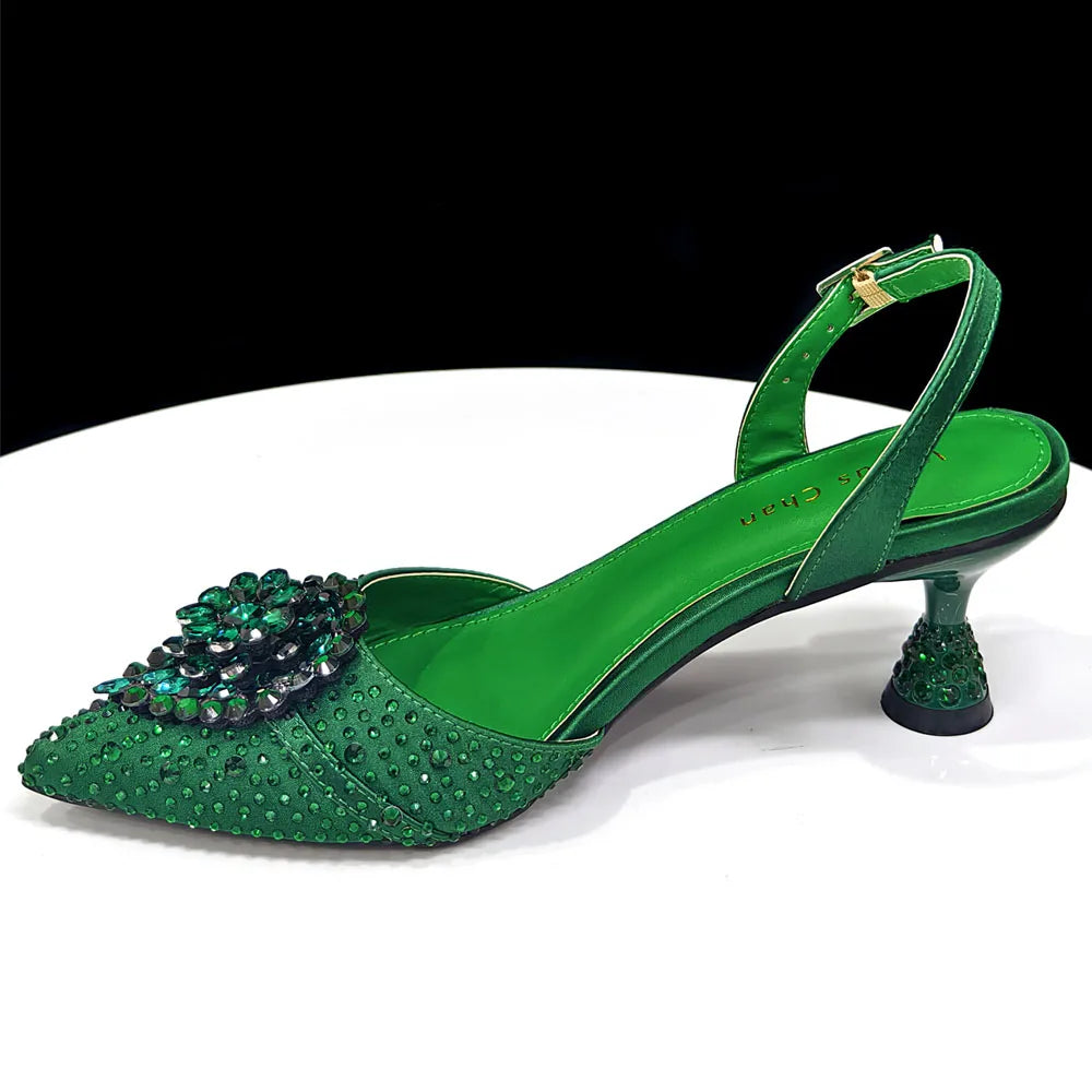 Latest Women Italian Shoes and Matching Bags Decorated with Rhinestone Elegant Pointed Toe Wedding Shoes Bride