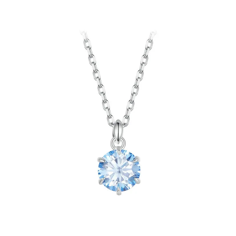 BAMOER 925 Sterling Silver 1CT Blue Moissanite Pendant Necklaces, White Gold Plated Engagement Jewelry With Certificate