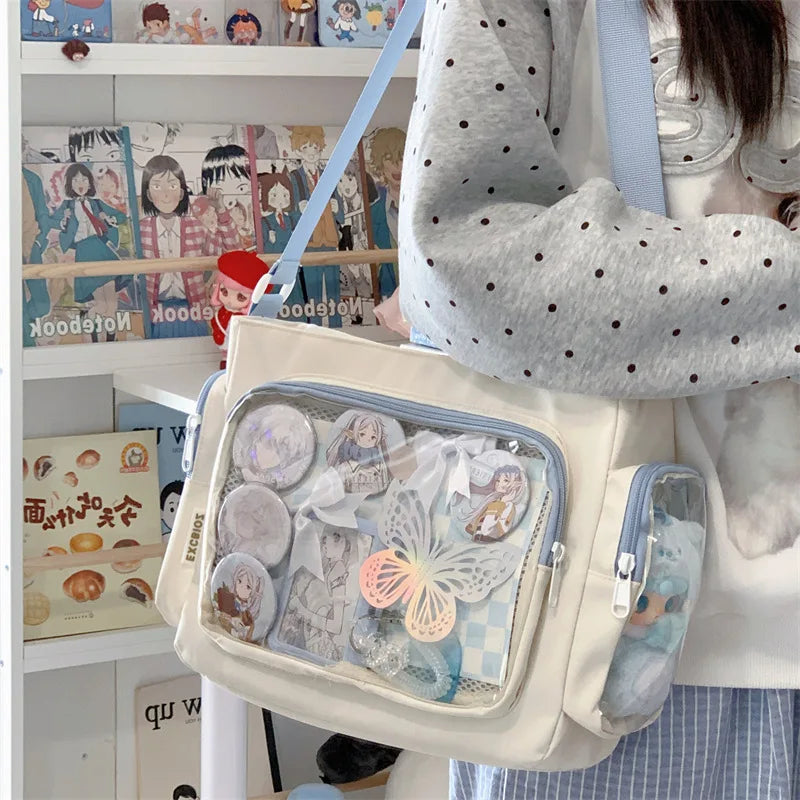 Trendy Transparent Crossbody Bag for Girls Large Capacity Shoulder Bags Fashionable School Style Texture and Versatile Ita Bag