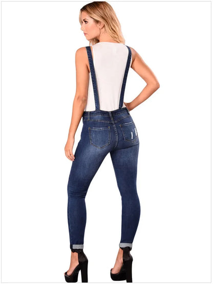 Summer Denim Jumpsuit Women Overall Rompers Jeans Pants Casual Hole Trousers Female High Waist Slim Denim Jeans Pencil Pants