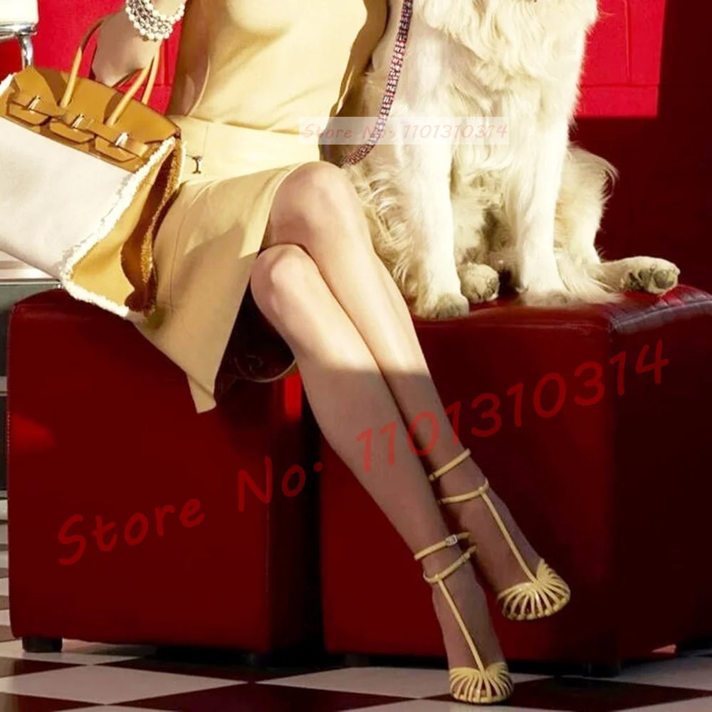 T-strap Cage High Heels Sandals Women Design Feminine Elegant Ankle Strap Shoes 2023 Ladies Luxury Narrow Band Sexy Work Sandals