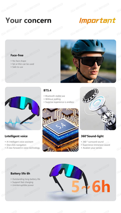 2026 New Smart Glasses Bluetooth Call Audio Music Player Glasses Smart Sunglasses UV Anti Glare Man Glasses for Outdoor Cycling