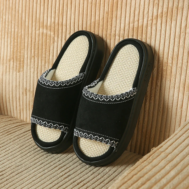 Hemp Casual Women's Slippers Home Spring Summer Luxury Designer Woman Shoes Flat Fashion Indoor Footwear Elegant Platform Slides