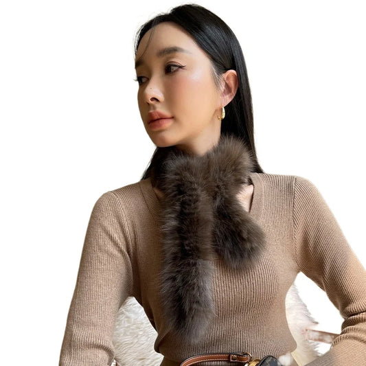 Women sable mink fur scarf winter warm soft fluffy neck wrap fashion accessory