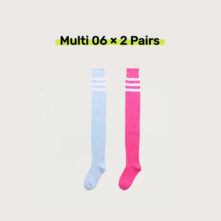 2 Pairs Women's Over The Knee Socks Cotton Thigh High Socks Black White Blue Colorful Striped Pattern Fashion Casual Daily Wear