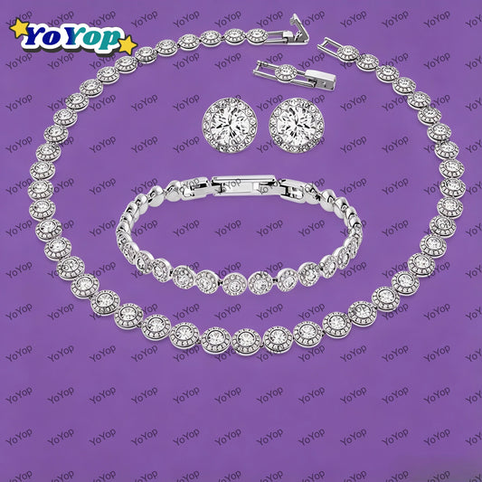Best Seller 2026  Original Crystal  Round  Jewelry Set,Necklace Earring Bangle,Light luxury Elegant High-end Wedding Jewelry Set
