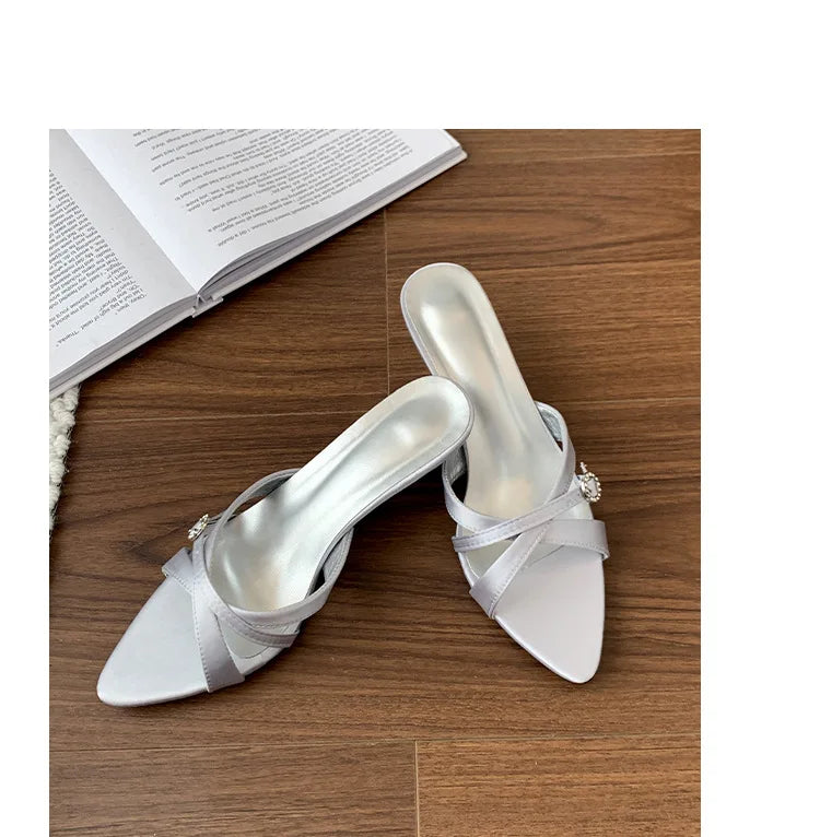 Sexy High Heels Slippers Pointed Toe Heels Shoes for Woman Sandals Luxury Dress Slides Elegant Pumps Party Mujer Flip Flops