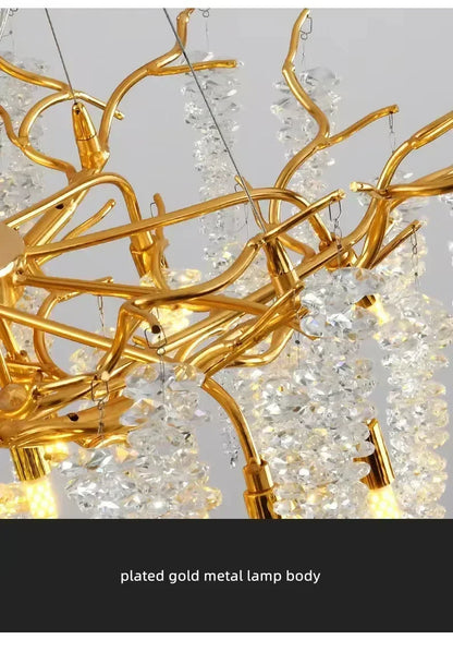 Modern Luxury Gold Branch Tassel Crystal LED Pendant Light Dining Room Living Room Indoor Home Decoration Atmosphere Fixtures