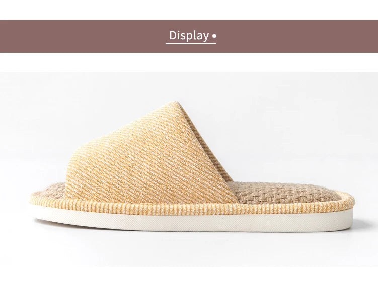 UTUNE Natural Linen Women's Slippers Mute Comfortable Indoor Home Couple Shoes Soft Sole Anti-slip Couple Four Season Slides