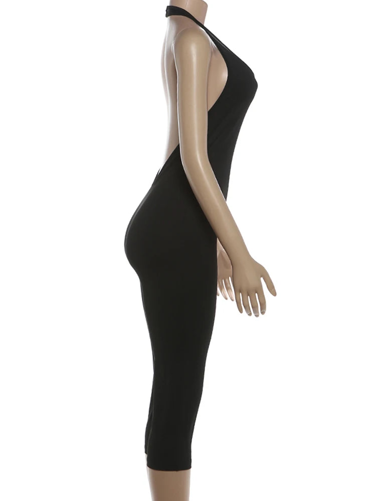 Cutenew Classic Fashion Rompers Women Backless Sexy Halter Low-Neck Sleeveless Stretch Simple Trend Midnight Club Streetwear