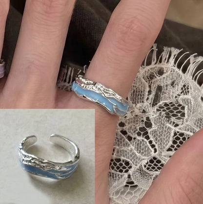 PANJBJ 925 Sterling Silver Golden Flower Rings For Women Drip Glaze Plant Irregular Adjustable Sweet Jewelry Gift Dropshipping
