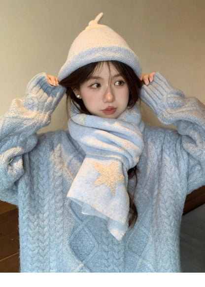 Women's Scarves Korean Star Sweet Kawaii Thickened Warm High Quality Shawl For Girl Versatile Cute Preppy Style Scarf Winter