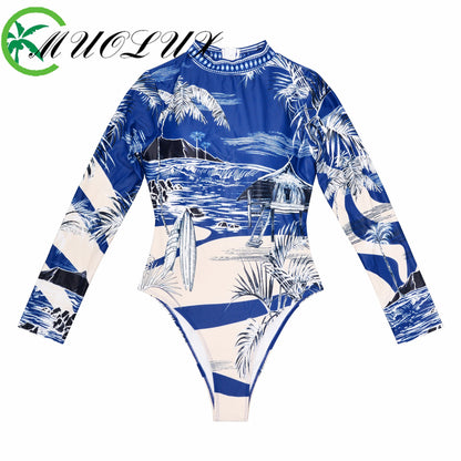 MUOLUX Rash Guard 2024 Long Sleeve One Piece Women Swimsuits Swimwear Female Monokini Uv Sun Protectio Zipper Sport Bathing Suit