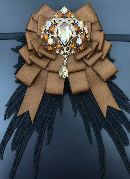 Luxury Rhinestone Mesh Wing Bow Brooch  Elegant Banquets Dress and Wedding Shirts Lapel Flower Bow Tie  Unisex Gift Accessory