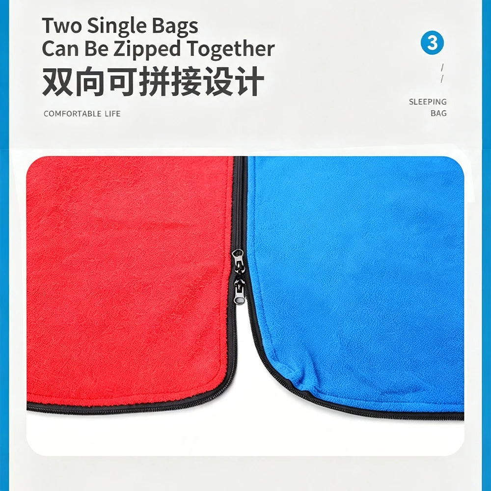 Portable Polar Fleece Sleeping Bag Liner Connectable Warm Sleep Sack Machine Washable Travel Camping Indoor Office Nap Blanket