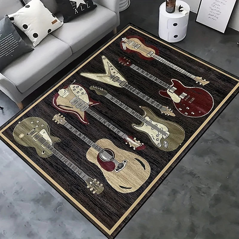 1pc Musical Instruments Guitar Pattern Area Rug Living Room Floor Mat Carpet Corridor Door Mat Porch Carpet Home Room Decor