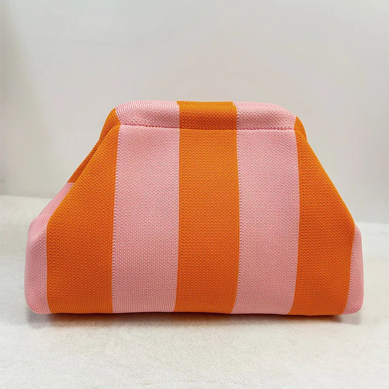 Woven Crochet Handbags for Women Summer Beach Clutch Bag Purses Knitting Dumpling Clutch Ruched Cute Cloud Casual Colorblock Bag