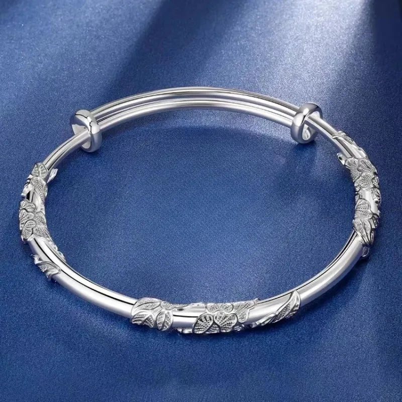 925 Sterling Silver Full-blown Flowers Bracelet For Women Original Texture Adjustable Solid Bracelets Light Luxury Party Jewelry