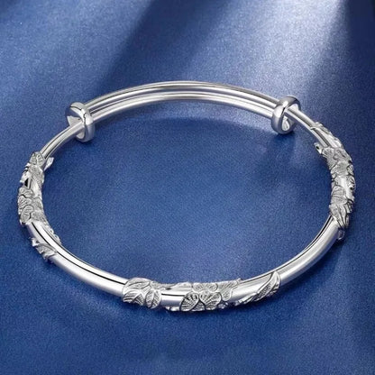 925 Sterling Silver Full-blown Flowers Bracelet For Women Original Texture Adjustable Solid Bracelets Light Luxury Party Jewelry