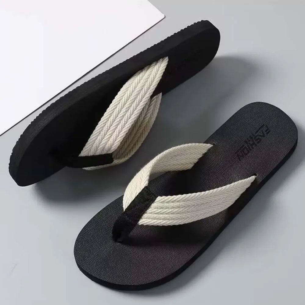 1 Pair Sandal Soft High Elasticity Flip Flops Anti-slip TPR Flat Bottom Slippers Resilience Thickened Beach Flip Flops Summer