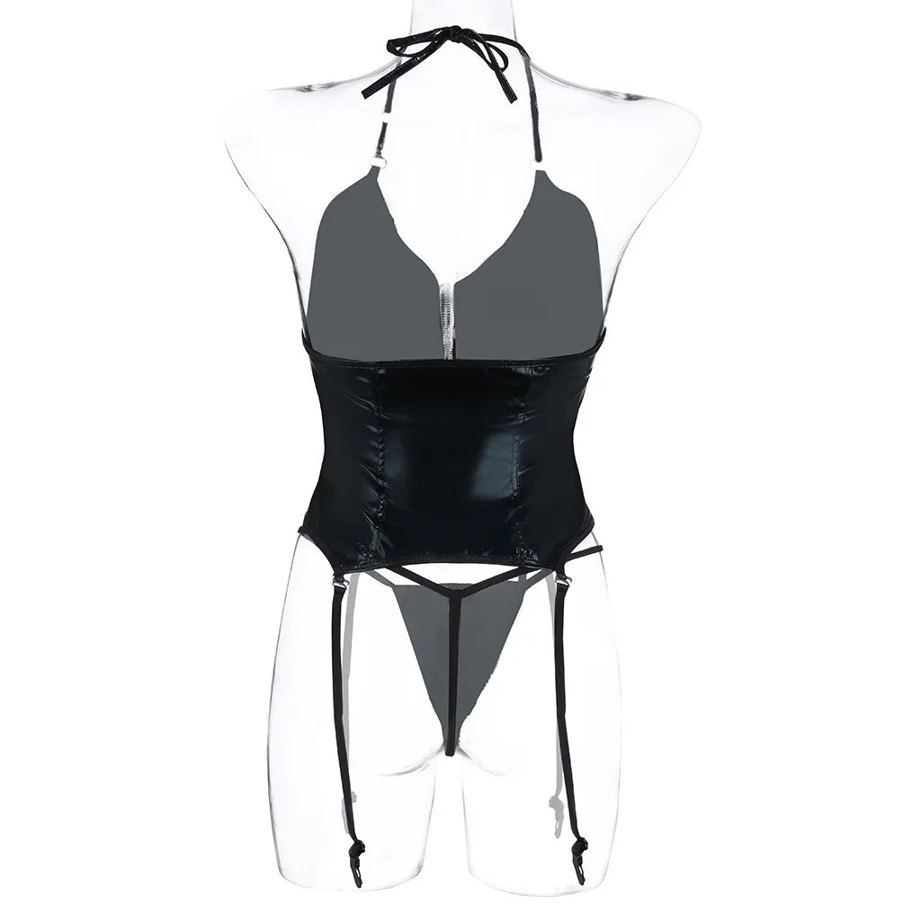 Sexy Women Lingerie Babydoll Underwear PU Leather Dress Erotic Lingerie Sex Costumes Erotic Dress Sex Clothes Dance Clubwear
