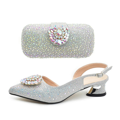 Latest Purple Italian Matching Shoes and Bag Sets Luxury Woman Pumps with Full Diamond Dual Purpose Mini Bag Wedding Shoes Bride