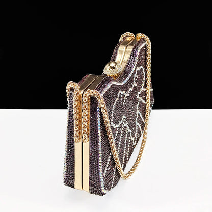 Queena Yan New Arrival Purple Color Rhinestone Decoration Design Party Wedding Lady Pointed Toe High Heels and Bag Set