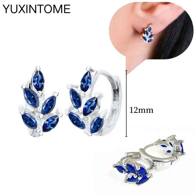 925 Sterling Silver Needle Dark Blue Crystal Silver Earrings Women's Exquisite Heart Blue Pendant Hoop Earrings Luxury Jewelry