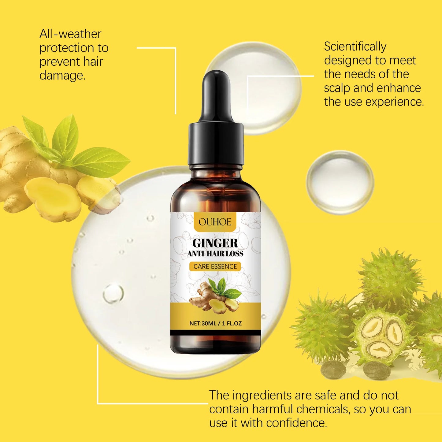 Ginger Hair Growth Essential Oil Anti-loss Hair Treatment Hair Regrowth Oil Fast Hair Promoting Regeneration Hair Care Women Men
