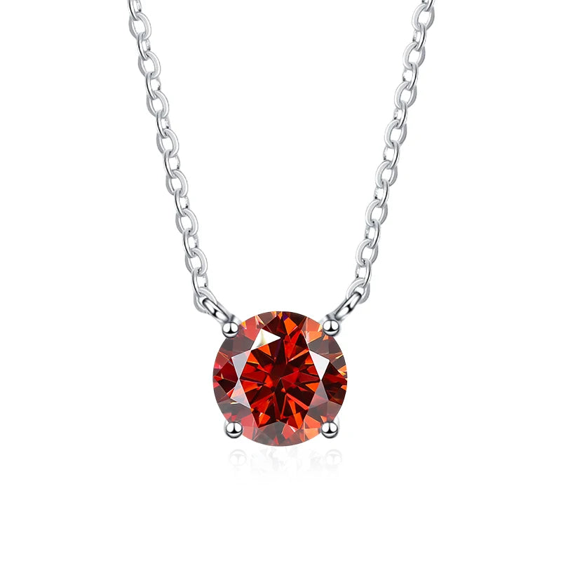 NeeTim 1ct 2ct 3ct Colored Moissanite Necklace for Women 925 Sterling Silver with White Gold Plated Woman's Necklaces Chain
