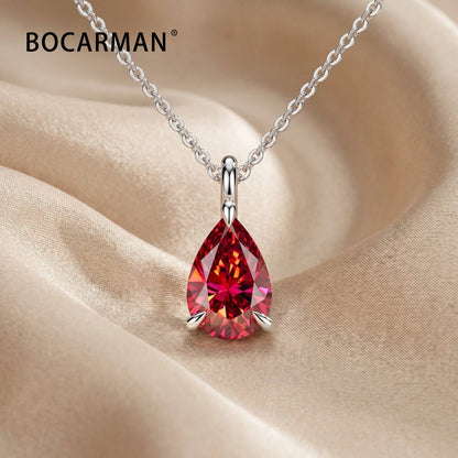Bocarman Colorful Pear Moissanite Pendant on S925 Silver Chain GRA Iridescent Teardrop Whimsical Enchanting Gift