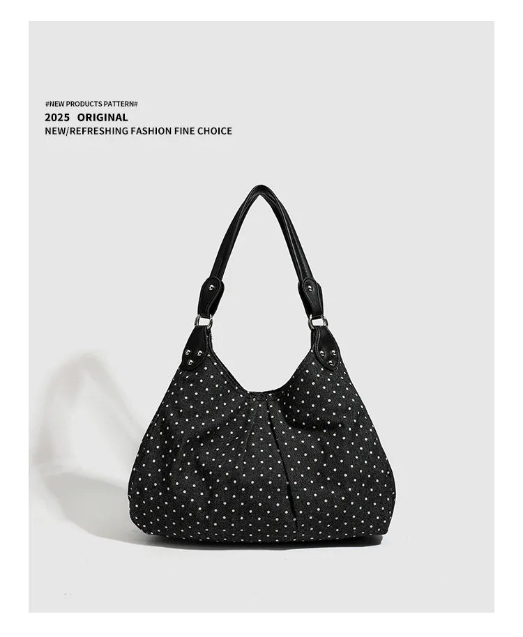 Fashionable Vintage Messenger Bags New Polka Dot Handbag Korean-style Large-capacity Tote Bags Versatile Comfortable Casual Bags