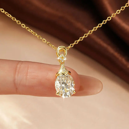 Celestinova 3ct 8x10mm D VVS1 Certified Oval Cut Moissanite Mermaid Tears Pendant Necklace for Women Bridal Wedding Jewelry Gift