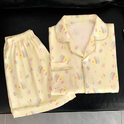Women's Pajamas Sweet Cute Print Casual Pajama Set Short Sleeve Button Lapel Top & Pants Comfortable Relaxed Summer Nightwear