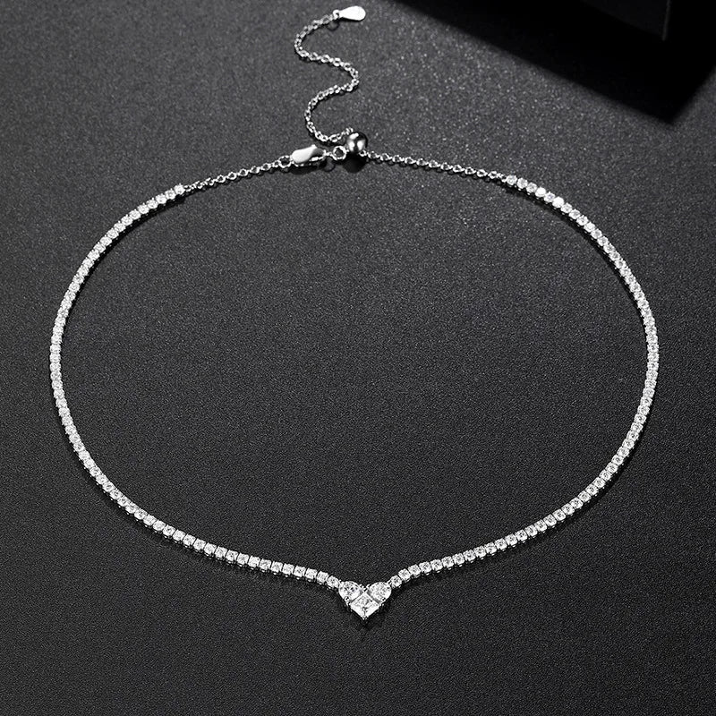 Heart Moissanite Tennis Chain Necklace 925 Sterling Silver Hiphop Rock Women Girls Party Link Necklaces Pass Diamond Tester