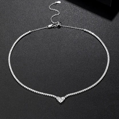 Heart Moissanite Tennis Chain Necklace 925 Sterling Silver Hiphop Rock Women Girls Party Link Necklaces Pass Diamond Tester