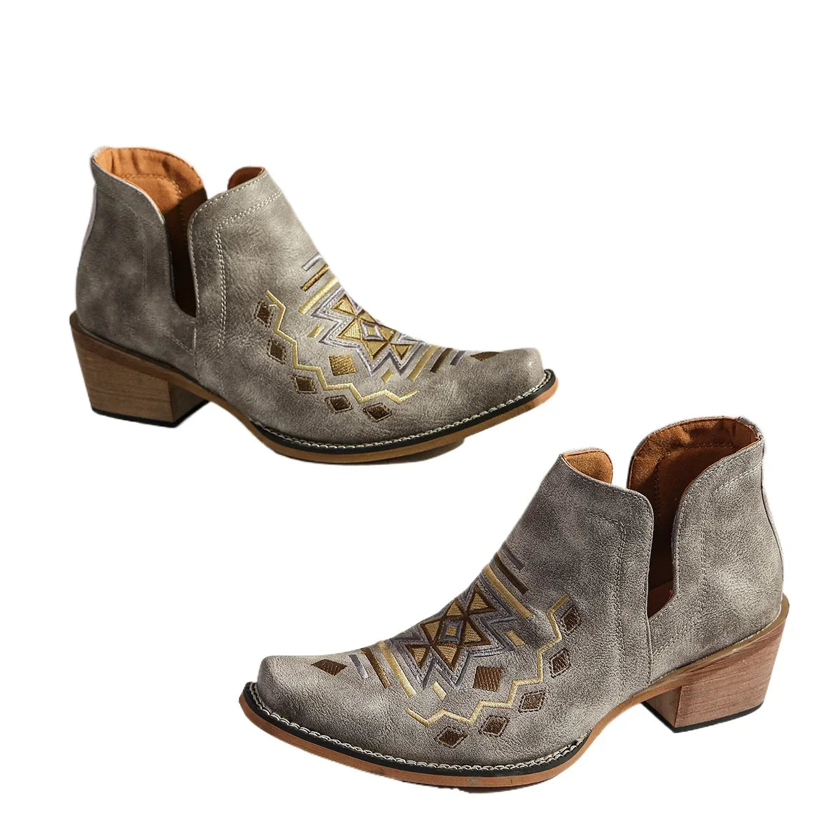 Fashion Retro Women ankle boots low heel square head stitching line embroidery shoes soft short boots party banquet Plus Size 43